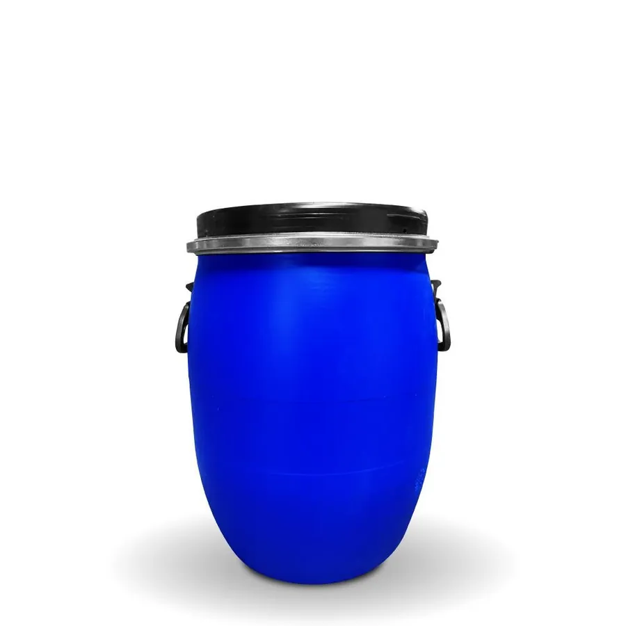 Tambo de Plástico Azul Abierto de 50 litros con Tapa y Cincho